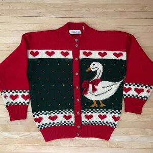 Vintage Karen Scott Goose and Heart Cardigan Sweater